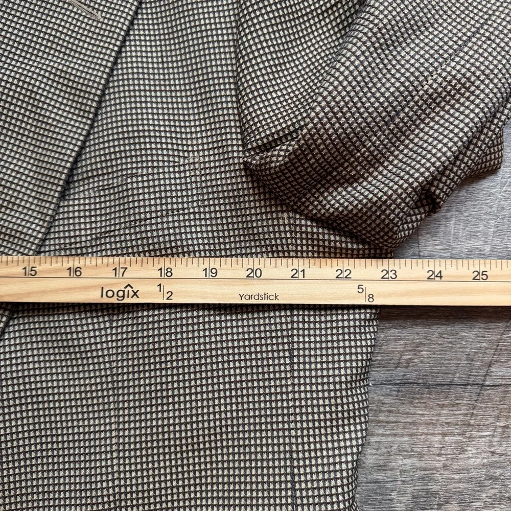 Ermenegildo Zegna Silk Wool Blazer Suit Jacket Tan Black‎ Houndstooth 46R Flaws